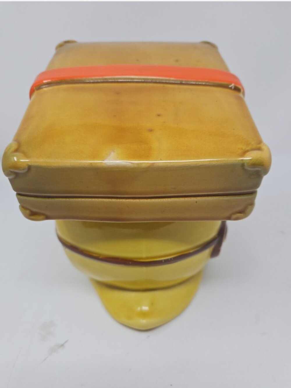 Vintage 1970 Cookie Jar Smiling Snail Suitcase Luggage Japan Harvest Gold Orange - Picture 5 of 9